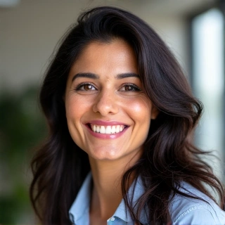 Professional headshot of Dr. Anya Sharma, a friendly and knowledgeable nutritionist.