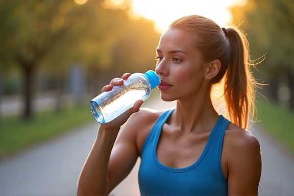 Athlete hydrating with a water bottle during a workout