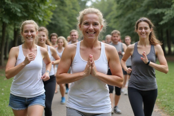 Diverse group of people exercising together outdoors