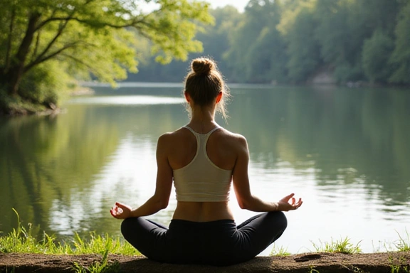 Woman meditating peacefully in a serene natural setting