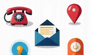 Stylized illustration of a phone, email icon, and map pin, representing communication and location.